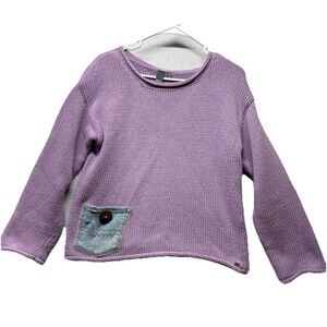 SHANNON PASSERO Knit Sweater Womens Small Purple Denim Pocket Pullover Boho